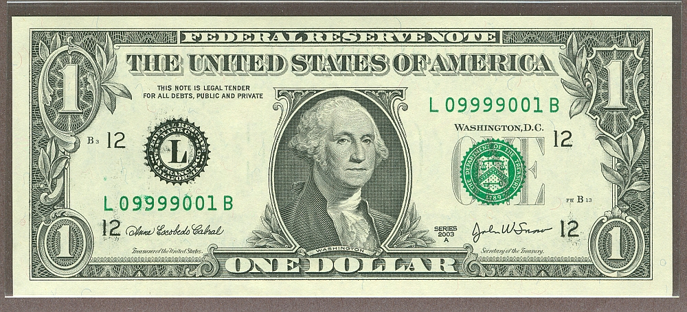 2003A $1 FRN "Quad Poker Note", 4 Nines